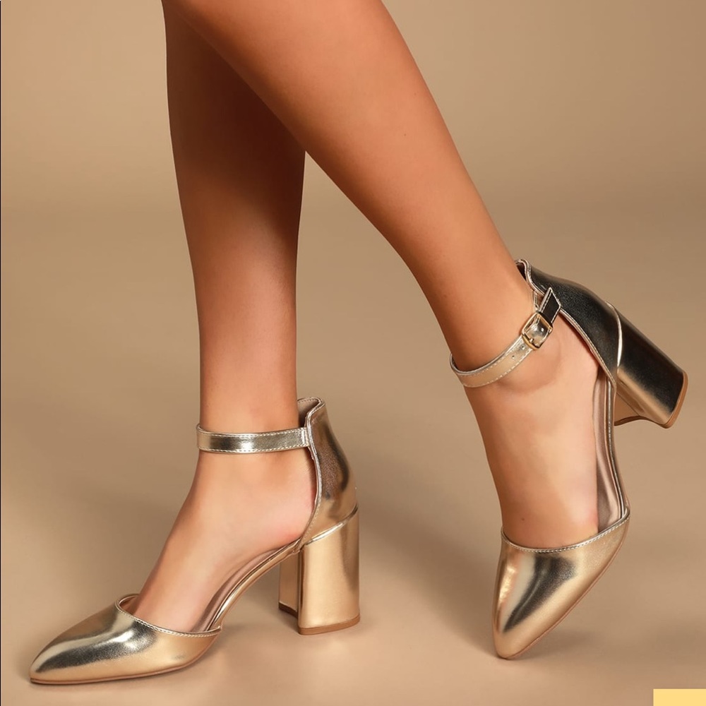 Lulu’s Metallic Gold Block Heels